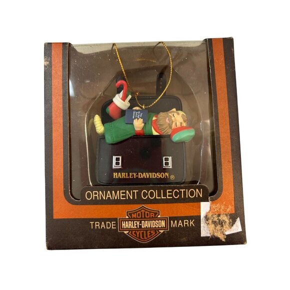 Vintage 2000 Harley Davidson North Pole Motorcycle Club Ornament Elf Saddlebag - Picture 1 of 4